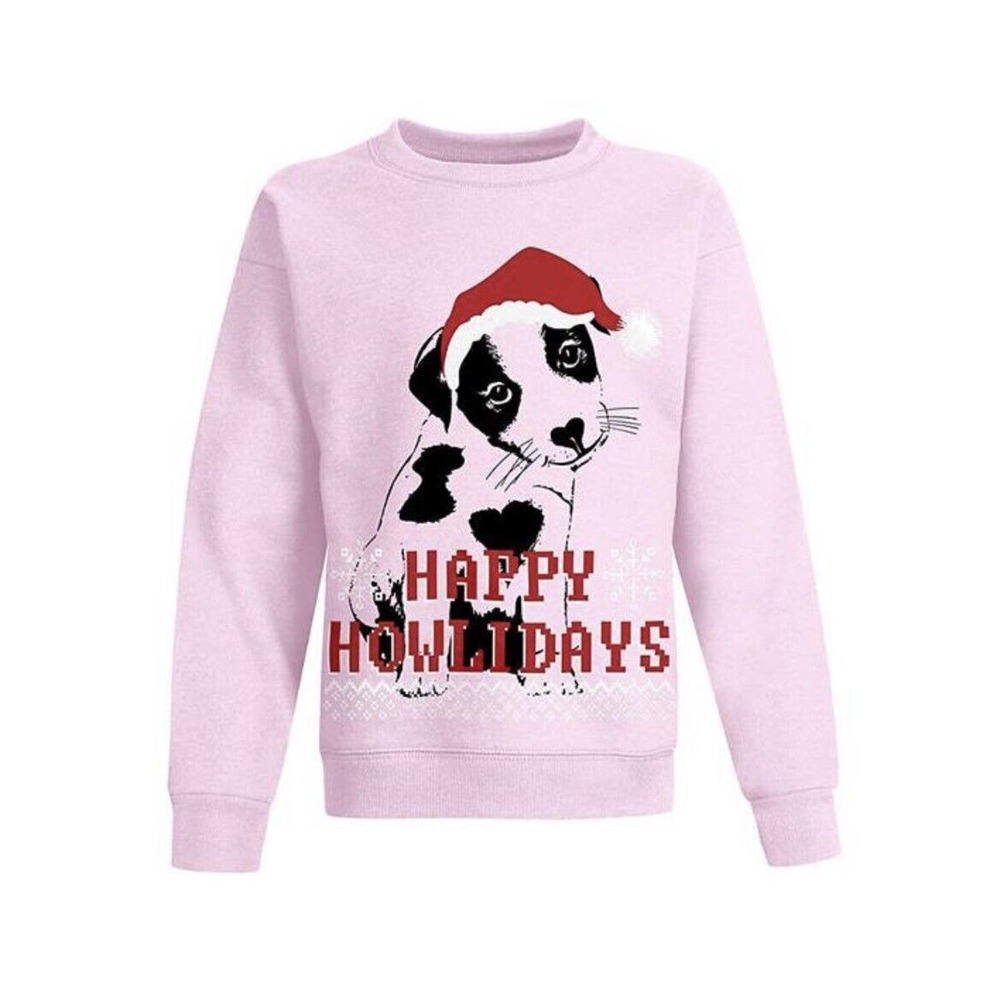 Hanes Puppy Dog Happy Howliday Sparkle Long Sleeve Sweatshirt Top Size M 7/8